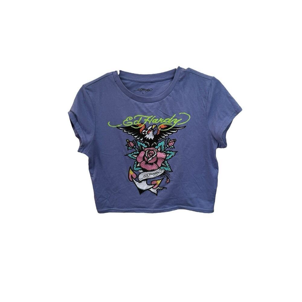 Ed Hardy Crop Baby Tee Purple Women’s Size Large